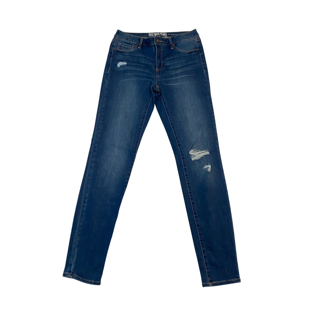 Rewash Womens Skinny Jeans Size 7/28 Dark Wash Distressed Ripped Denim Mid Rise